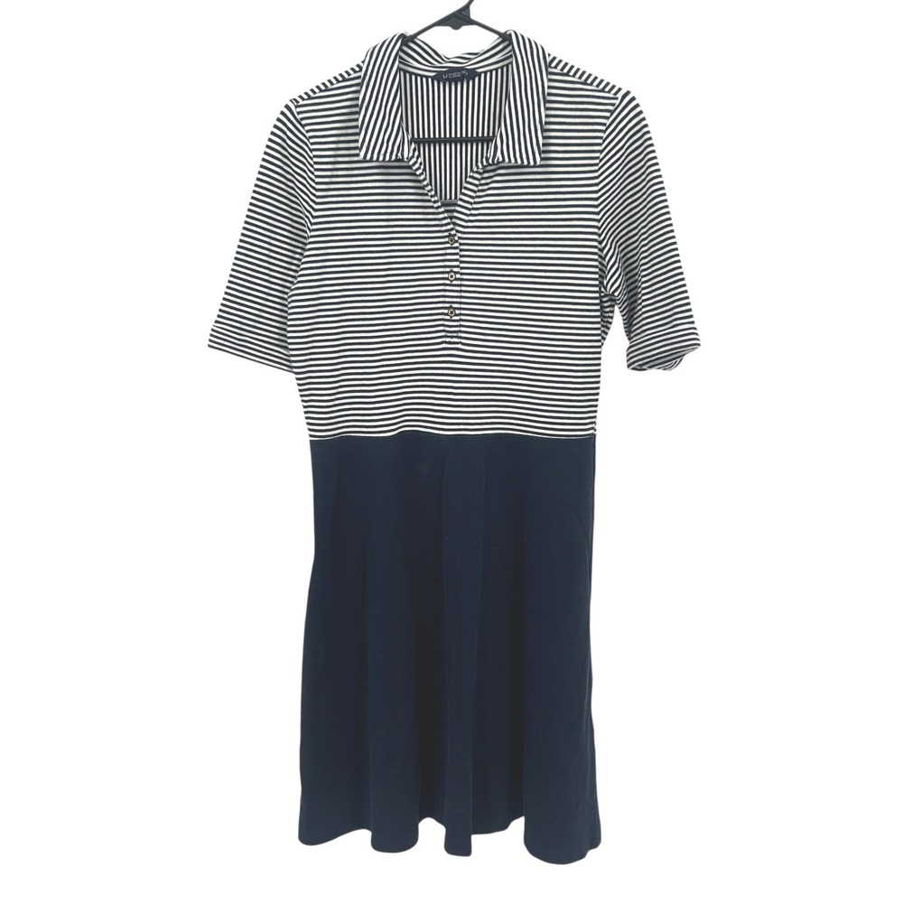 Lands'‎ End Striped Polo Midi Dress Womens M 10-12 Navy White Preppy Nautical